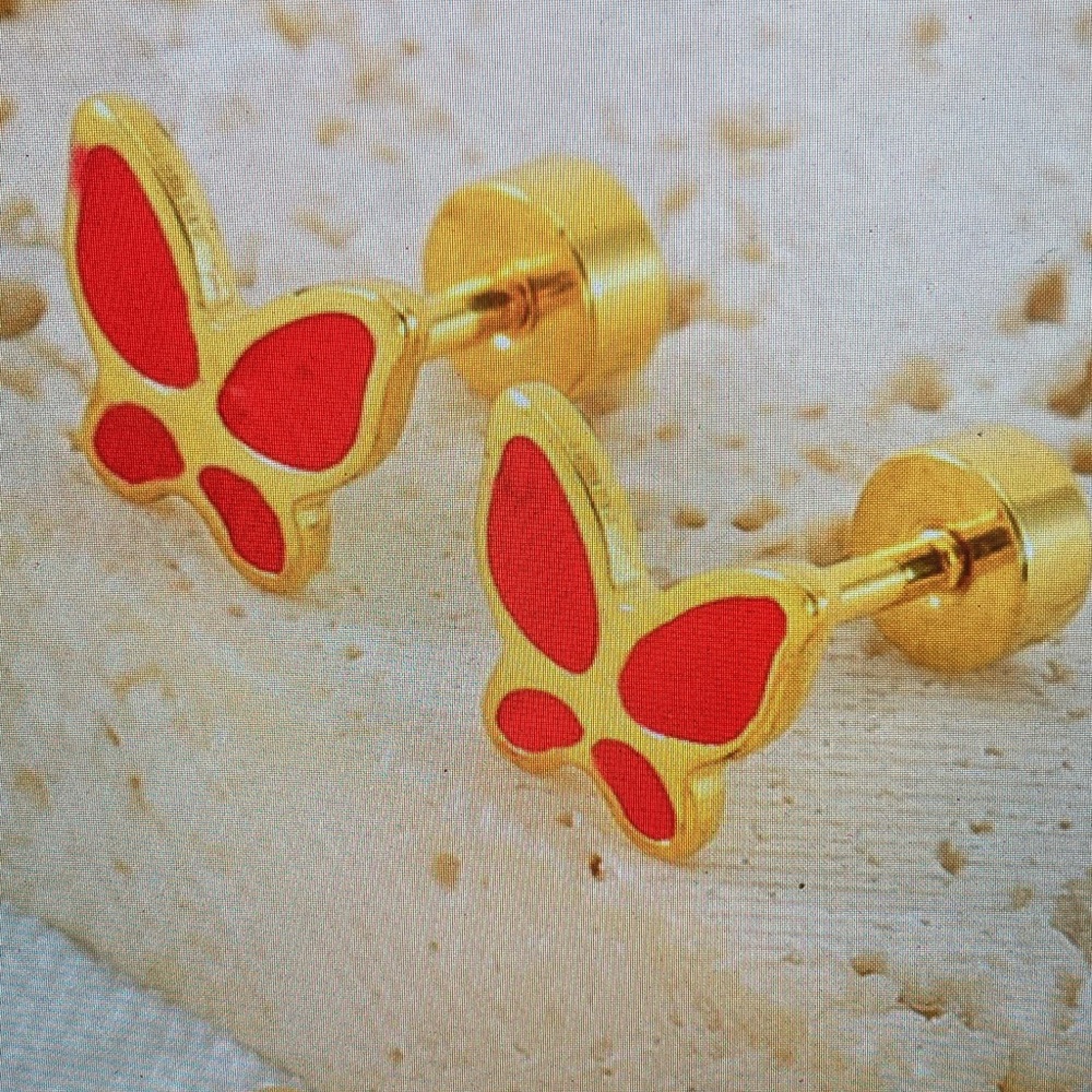 Gold and Red Butterfly Earrings